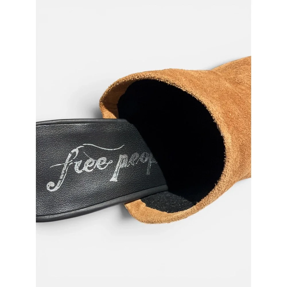 Free People Leila Tan Brown Suede Ruched Stiletto Mules 36 Sz 6